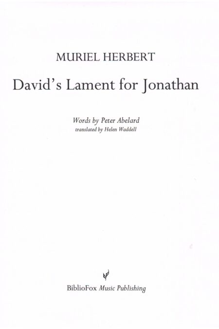 Cover page of Herbert David's Lament for Jonathan