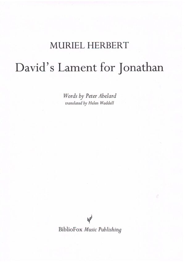 Cover page of Herbert David's Lament for Jonathan